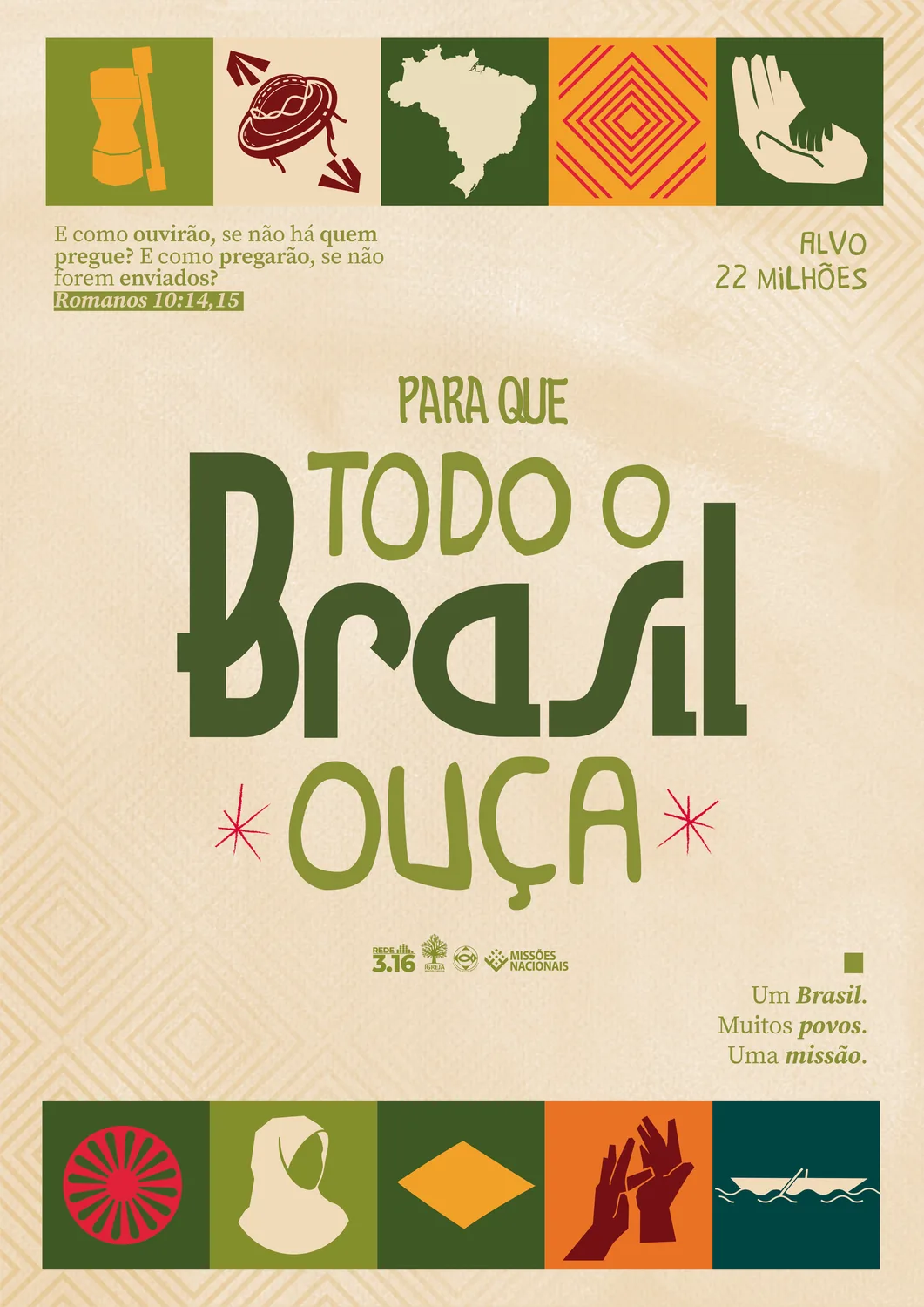Campanha 2026: Para que todo o Brasil ouça. Alvo 22 milhões. Missões Nacionais e Rede 3.16